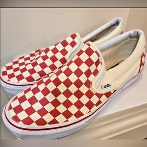VANS Men's Size 9.5  Slip-On Checkerboard Skate Shoe  Red / Off White